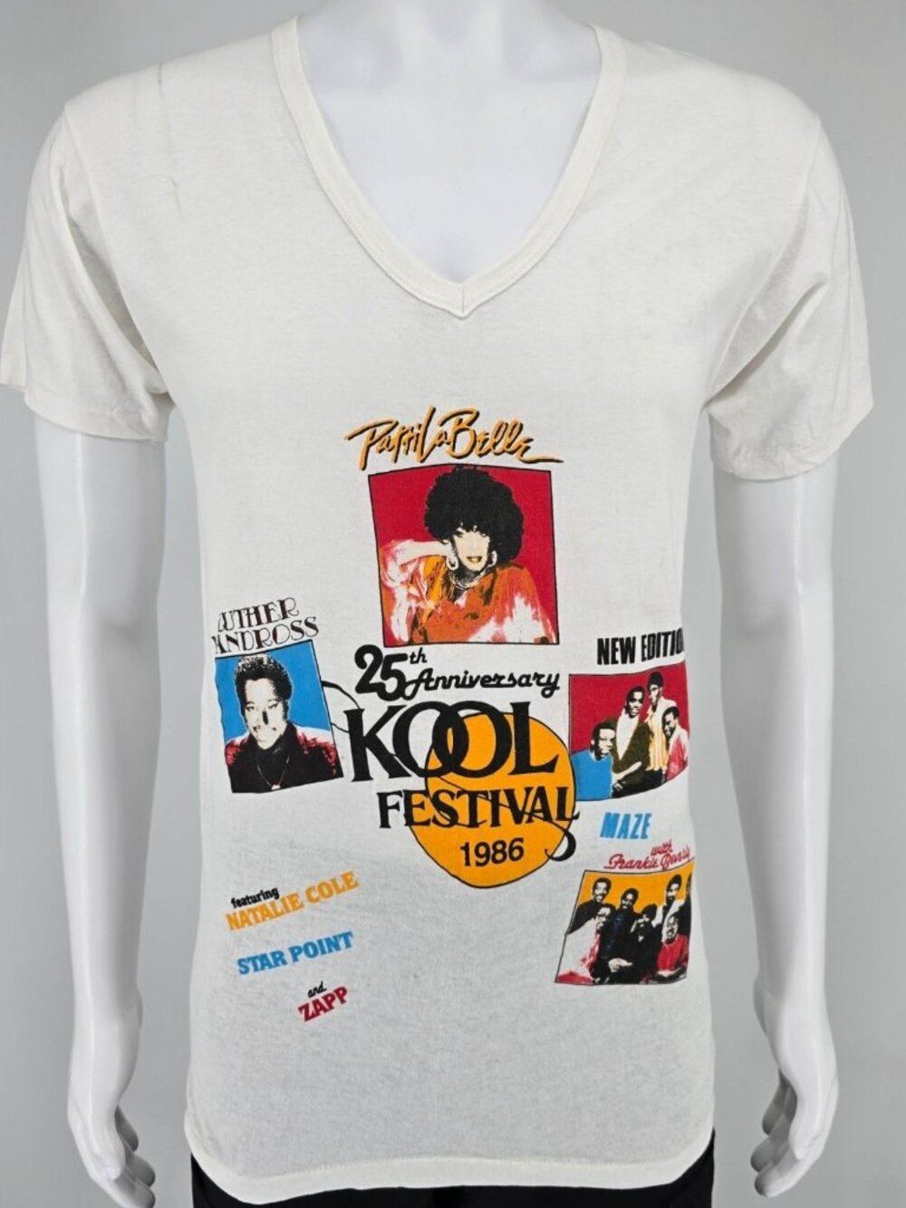 Vintage 1986 Kool Jazz Festival 25th Anniversary White V-Neck T-Shirt (S)